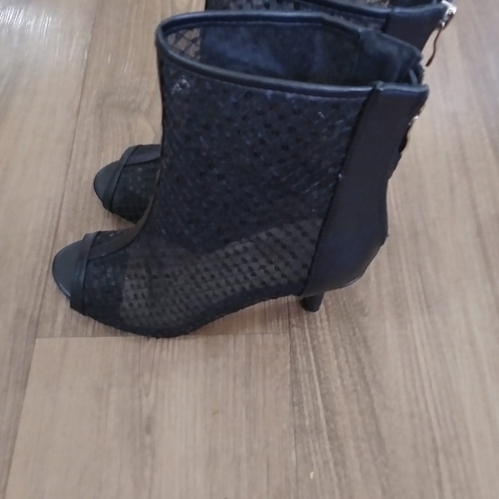 Womens open toes nlack high heel boot heel